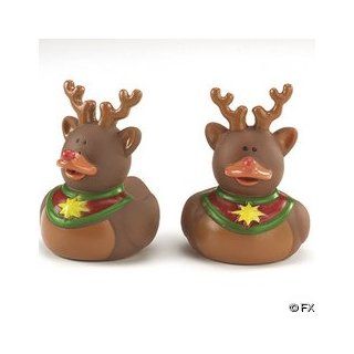 One Dozen (12) Rudolph Reindeer Rubber Duck Party Favors: Toys & Games