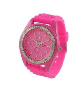 Geneva Platinum Neon Faux Chronograph Silicone Watch   HOT PINK: Watches