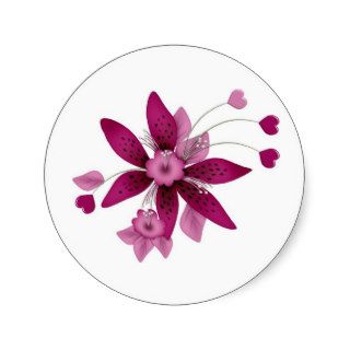 cranberry colored  flower with hearts round stickers