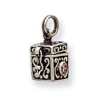 Sterling Silver Antiqued Prayer Box Charm: Jewelry