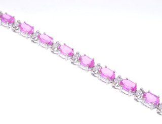 10K White Gold Pink CZ Tennis Bracelet: Jewelry