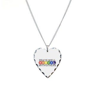 Necklace Heart Charm Prays Well With Others Hindu Jewish Christian Peace Symbol Sign: Pendant Necklaces: Jewelry