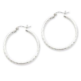 925 Sterling Silver Diamond Cut Large Hoop Earrings: Jewelry