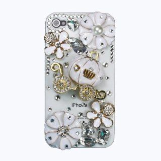 niceeshop(TM) 3D Bling Crystal Cinderella's Pumpkin Cart and Flower Stone Case Cover for iPhone 4 4S +Screen Protector: Cell Phones & Accessories