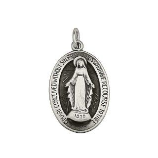 .925 Sterling Silver Antiqued Religious Oval 20mm(H) x 13mm(W) Our Lady of Guadalupe Miraculous Mary Medal Charm Pendant: The World Jewelry Center: Jewelry