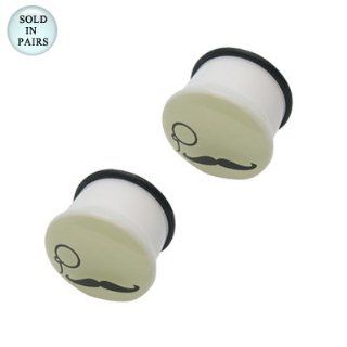 12mm Mustache and Monocle Glow in the Dark Ear Plug Ear Gauges Ear Stretcher Ear Jewelry Sold in Pairs!: Body Piercing Plugs: Jewelry
