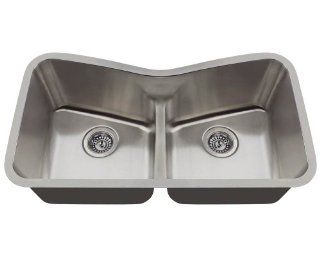 Polaris Sinks P335 16 Low Divide Angled Bowl Stainless Steel Kitchen Sink   Stainless Steel Double Bowl Low Divide Kitchen Sink  