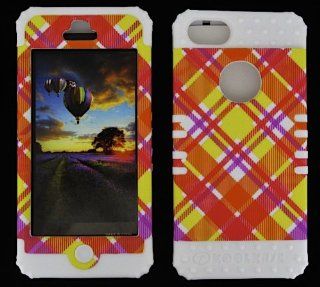 3 IN 1 HYBRID SILICONE COVER FOR APPLE IPHONE 5 HARD CASE SOFT WHITE RUBBER SKIN PLAID WH TE337 KOOL KASE ROCKER CELL PHONE ACCESSORY EXCLUSIVE BY MANDMWIRELESS: Cell Phones & Accessories
