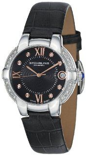 Stuhrling Original Women's 338LS.12151 Symphony Regent Countess Swiss Quartz Genuine Diamond Date Black Leather strap Watch: Watches
