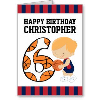 6th Birthday Blue and Red Basketball Player v2 Cards