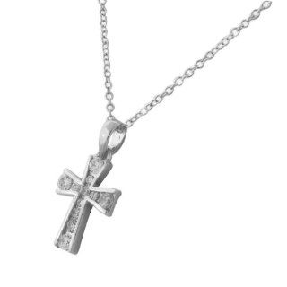 Sterling Silver Womens Religious Cross White Crystals CZ Pendant Necklace Chain Sterling Silver Religious Pendant With Chain Jewelry