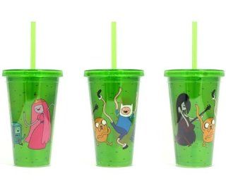 Adventure Time Dancing Carnival Plastic Pint Glass With Straw: Kitchen & Dining