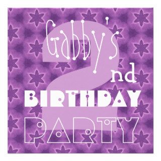 2nd Birthday Pink and Purple Big Number Baby Girl Custom Invitation