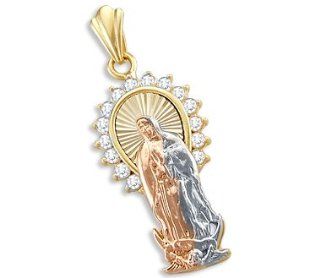 14k Yellow White n Rose Gold Large Virgin Mary Pendant Jewelry