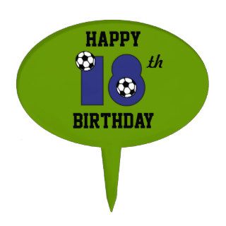Soccer in Blue 18th Birthday Cake Picks