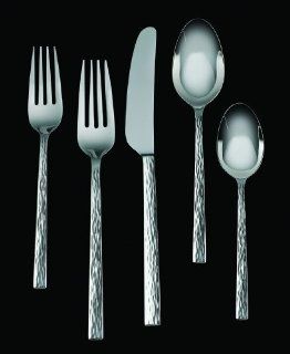 Wedgwood Vera Wang Stainless Hammered 5 Piece Flatware Place Setting, Service for 1: Vera Wang Silverware: Kitchen & Dining
