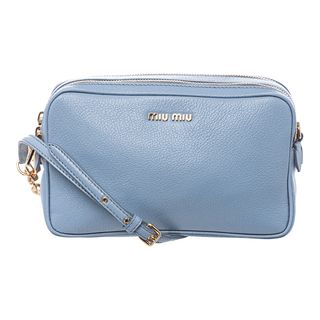 Miu Miu Sky Blue Leather Double zip Crossbody Bag Miu Miu Designer Handbags