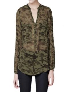 Moonar Long Sleeve Camouflage Blouse Women V Neck Shirt (M)