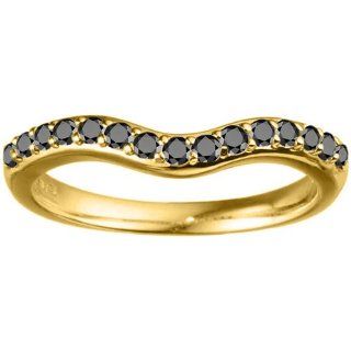 14k Yellow Gold Delicate Curved Wedding Ring set with Black Diamonds (0.24 carat twt. ): Jewelry