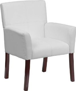 Flash Furniture BT 353 WH GG White Leather Executive Side/Reception Chair with Mahogany Legs   Reception Room Chairs