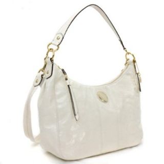 Coach Patent Leather Signature Stitch Convertible Hobo Handbag 19282 Ivory White: Shoulder Handbags: Shoes