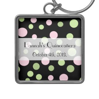 Quinceanera Chic Retro Dots Spots Pink Green Keychain