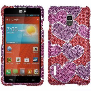 Pink Purple Hearts Bling Rhinestone Crystal Case Cover Diamond Skin For LG LTE US780 Optimus F7 with Free Pouch: Cell Phones & Accessories