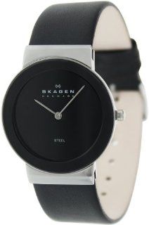 Skagen Men's 358LSLB Black Leather Analog Quartz Watch with Black Dial at  Men's Watch store.