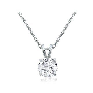 1/2 Carat Round Diamond Solitaire Necklace Pendant Crafted In Solid 14K White Gold With Free Blitz Jewelry Cleaner: Jewelry