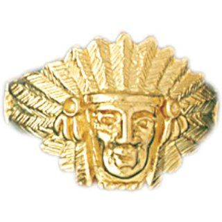 14K Yellow Gold Indian Head Men's Ring: Jewelry