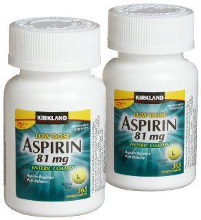 Kirkland Signature Low Dose Aspirin, 2 bottles   365 Count Enteric Coated Tablets each: Health & Personal Care