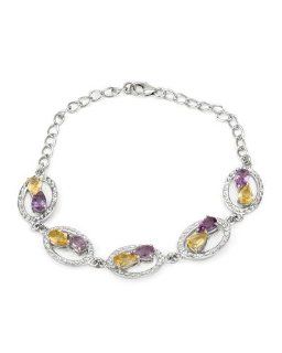 Sterling Silver 1.9 CTW Amethyst and 1.9 CTW Citrine Women Bracelet. Length 7.25 in. Total Item weight 6.2 g.: Link Bracelets: Jewelry