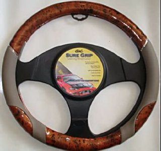 Wood & Beige Steering Wheel Cover: Automotive