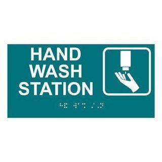 ADA Hand Wash Station Braille Sign RSME 369 SYM WHTonBHMABLU : Business And Store Signs : Office Products
