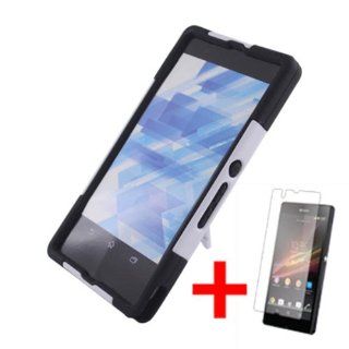 SONY XPERIA Z WHITE BLACK HYBRID T KICKSTAND COVER HARD GEL CASE + SCREEN PROTECTOR from [ACCESSORY ARENA]: Cell Phones & Accessories