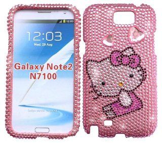 Samsung Galaxy Note 2 n 7100 Rhinestone Hearts Rosey Pink Kitty Bling Hard Case Cover: Cell Phones & Accessories
