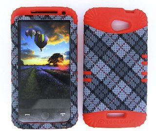 3 IN 1 HYBRID SILICONE COVER FOR HTC ONE X HARD CASE SOFT RED RUBBER SKIN PLAID RD TE370 S720E KOOL KASE ROCKER CELL PHONE ACCESSORY EXCLUSIVE BY MANDMWIRELESS: Cell Phones & Accessories