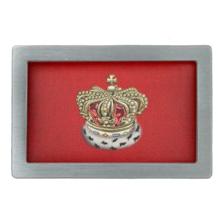 [300] Prince [King] Royal Crown [Fur+Gold][Red] Rectangular Belt Buckle