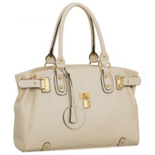 MG Collection LUCCA Beige Glamour Padlock Shopper Hobo Handbag w/Shoulder Strap: Top Handle Handbags: Shoes