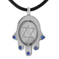 Journee Collection Steel Cubic Zirconia Hamsa Star of David Necklace Journee Collection Fashion Necklaces