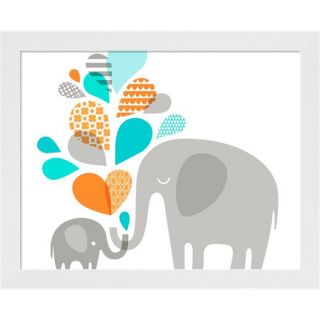 Elephant and Baby in Blue and Orange Framed Art