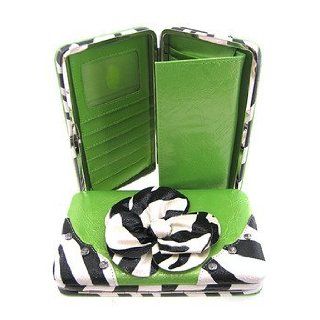 3d Raised Zebra Print Flower 1" Thick Flat Wallet Clutch Purse Lime Green: Clothing