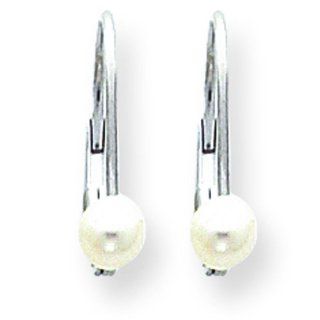 14K Gold Pearl Lever Back Earrings Ear Jewelry: Dangle Earrings: Jewelry