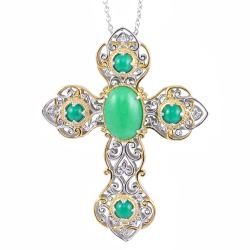 Michael Valitutti Two tone Green Jade and White Sapphire Cross Necklace Michael Valitutti Gemstone Necklaces