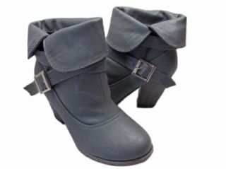 Andres Machado Women's Gray Turn over Buckle Boots AM349: Shoes