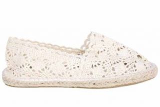 W1620Be Womens Beige Crochet Lace Espadrilles Shoes Uk 8 Us 10: Flats Shoes: Shoes