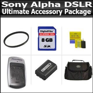Ultimate Accessory Package For Sony Alpha DSLR A290L + DSLR A390L Includes High Speed 8GB SD Memory, Extra High Capacity Battery 1000 mAH + 1 Hour Rapid 110/220 Charger + 55mm UV Lens Filter + Deluxe Carrying Case + More : Digital Camera Accessory Kits : C