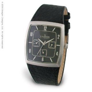 Skagen Men's Multifunction Leather Watch #390LSLB1: Watches