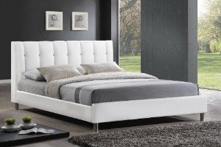Baxton Studio Vino Modern Bed with Upholstered Headboard, Queen, White: Home & Kitchen