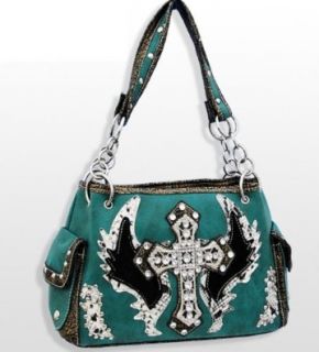 Turquoise Cross & Wing Rhinestone Purse American Handball Shoes Shoes